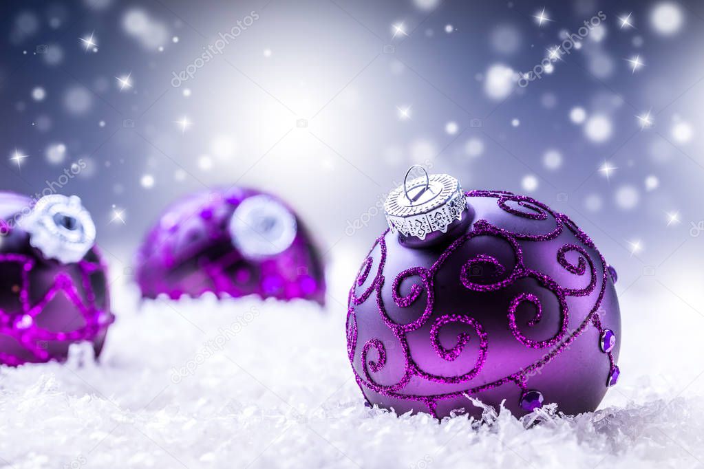 Christmas. Christmas Time.  Luxury Christmas ball in the snow and snowy abstract scenes