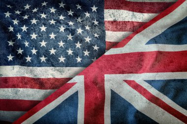 ABD ve İngiltere'de karma bayrakları. Union Jack bayrak. ABD ve İngiltere'de bölünmüş dikey olarak bayrakları