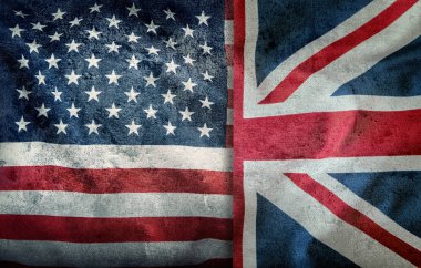 ABD ve İngiltere'de karma bayrakları. Union Jack bayrak. ABD ve İngiltere'de bölünmüş dikey olarak bayrakları