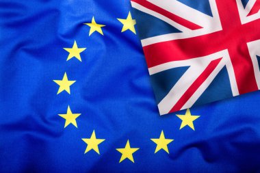 İngiltere ve Avrupa Birliği'nin bayrakları. İngiltere'de bayrak ve AB bayrağı. İngiliz Birliği Jack bayrak. İçinde yıldız işareti. Brexit
