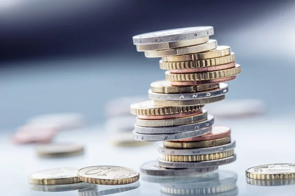 Euro coins. Euro money. Euro currency.Coins stacked on each other in different positions. — Stock Photo, Image