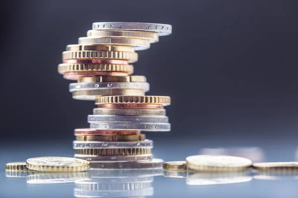 Euro coins. Euro money. Euro currency.Coins stacked on each other in different positions. Money concept — Stock Photo, Image