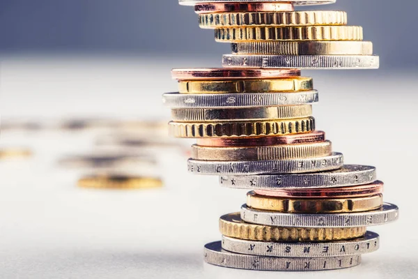 Euro coins. Euro money. Euro currency.Coins stacked on each other in different positions. — Stock Photo, Image