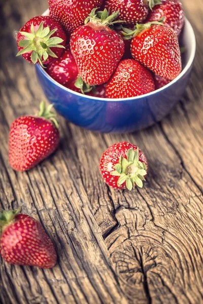 Jordgubbe. Röd jordgubbe. Skördade färska jordgubbar i olika positioner — Stockfoto