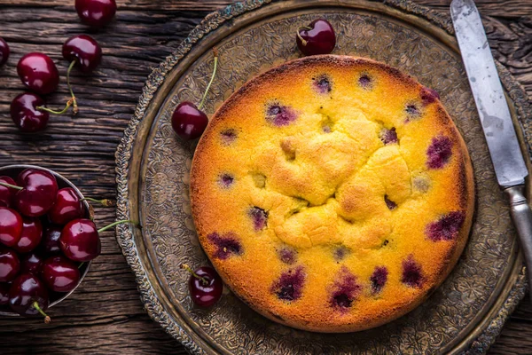 Cherry Cake. Assortment ingredients and cherry cake in retro style — Stock Photo, Image