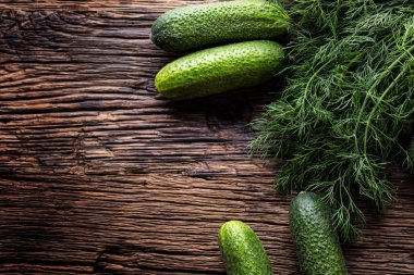 Salatalık ve dereotu çok eski rustik meşe masada