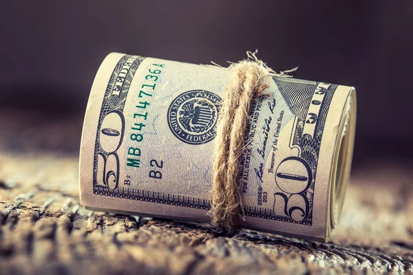 Dollars rolled banknotes closeup. Cash Money American Dollars.Close-up view of stack of US dollars. — Stock Photo, Image