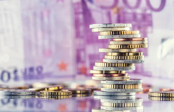 Euro Coins stacked on each other in different positions. — Stock Photo, Image