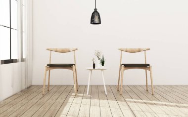 Ortak alan ahşap sandalye ile house.empty odasında. modern iç mekan tasarımları.