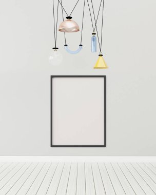 Alışveriş merkezinde ortak alan. Beyaz panelli ve lambalı oturma odası. Klasik iç tasarım. - 3D görüntüleme