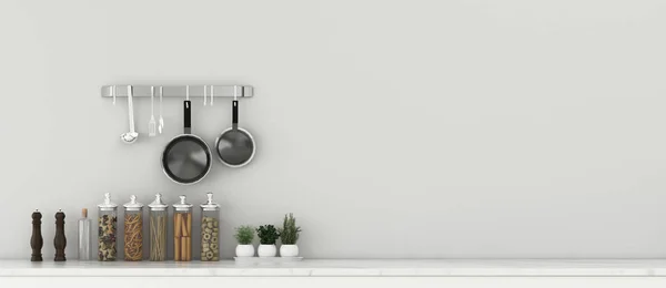厨房的现代内部 有厨房仓库的房间 公寓的空的白色房间 3D渲染 — 图库照片
