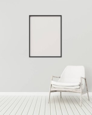 Beyaz tahtalı ve sandalyeli oturma odası. Ev içinde ortak alan. Klasik iç tasarım. - 3D görüntüleme