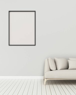 Resepsiyonda ortak alan. Beyaz tahtalı ve Sofa.İskandinav iç dizaynlı oturma odası. - 3D görüntüleme