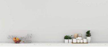 Apartman dairesi. Meyve ve çay takımlı boş bir oda. Klasik iç tasarım. - 3D görüntüleme