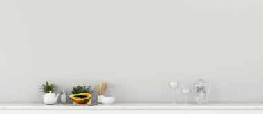 Mutfak odası. Mutfak odası olan boş bir odada rahatla. - 3D görüntüleme