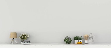 Beyaz mutfak tezgahı olan mutfak odası. Otelde rahatlık alanı. Klasik iç tasarım. - 3D görüntüleme