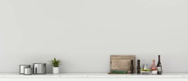 Mutfak odasında ortak alan. Tezgah barlı mutfak odası. Klasik iç tasarım. - 3D görüntüleme