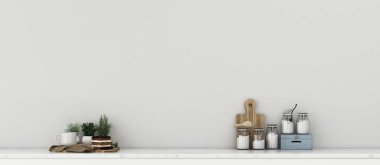 Evde rahat bir yer. Mutfak tezgahı olan boş bir oda. Modern iç tasarım. - 3D görüntüleme