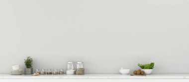 Evdeki yaşam alanı. Mutfak tezgahı olan boş oda. Klasik iç tasarım. - 3D görüntüleme