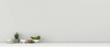 Evdeki yaşam alanı. Mutfak tezgahı olan boş oda. Klasik iç tasarım. - 3D görüntüleme