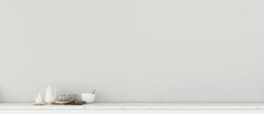 Evde mutfak var. Kurabiye ve kahveyle dolu boş bir oda. Modern iç tasarım. - 3D görüntüleme