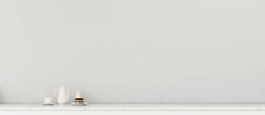 Evde mutfak var. İçinde şeker ve kahve olan boş bir oda. Modern iç tasarım. - 3D görüntüleme