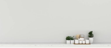 Apartman dairesi. Meyve ve çay takımlı boş bir oda. Klasik iç tasarım. - 3D görüntüleme