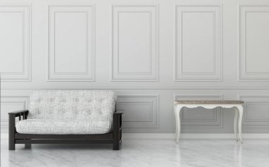 Geçmişi olan rahat bir yer. Oturma odasının duvarını ve ahşap zeminini dekore et. - 3D görüntüleme