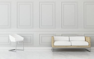 Sandalye ve sofa.Dairede ortak alan var. Klasik iç tasarım. - 3D görüntüleme