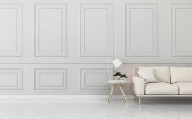 Evdeki ortak alan. Kanepeli boş oda. Modern iç tasarım. - 3D görüntüleme