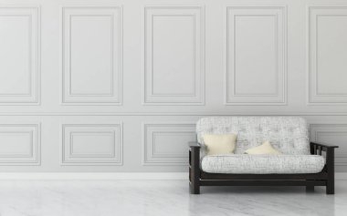 Geçmişi olan rahat bir yer. Oturma odasının duvarını ve ahşap zeminini dekore et. - 3D görüntüleme