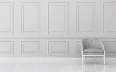 Sandalyesi ve klasik duvarı olan oturma odası. Çalışma odasında ortak alan. Klasik iç tasarım. - 3D görüntüleme