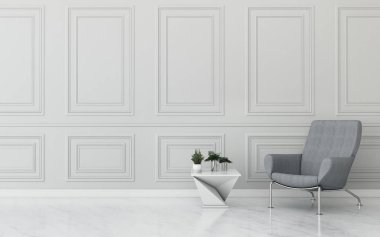 Masası ve çalışma odası olan oturma odası. Çalışma odasında ortak alan. Modern iç tasarım. - 3D görüntüleme