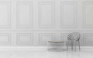 Sandalyesi ve çalışma masası olan oturma odası. Çalışma odasında ortak alan. Modern iç tasarım. - 3D görüntüleme