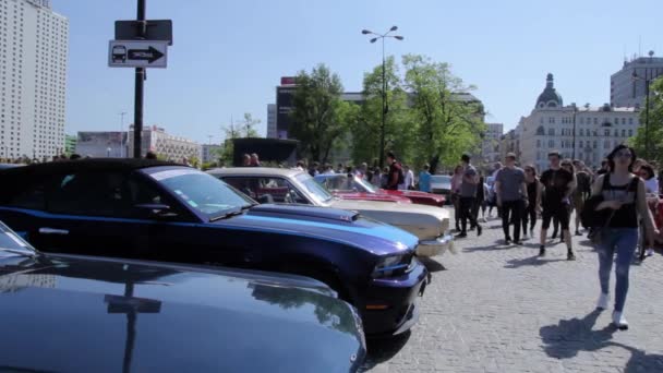 Ford Mustang Car Show. Gente caminando cerca — Vídeos de Stock