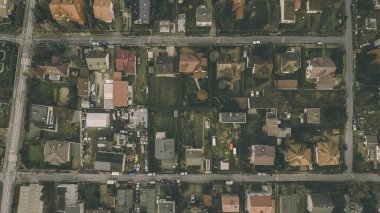 Köy evleri Rooftops üzerinde havadan görünümü