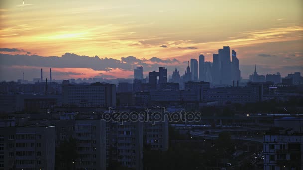 Moscow-City on the horizon at sunset — Stock Video
