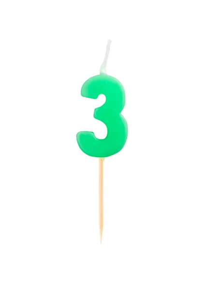 Födelsedag ljus i form av tre siffror (siffror, datum) för kaka isolerad på vit bakgrund. Begreppet fira en födelsedag, årsdagen, viktiga datum, holiday, dukning, dekoration — Stockfoto