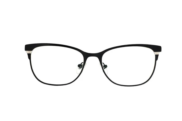 Стильні популярні чорні окуляри з діоптрами ізольовані на білому тлі — стокове фото