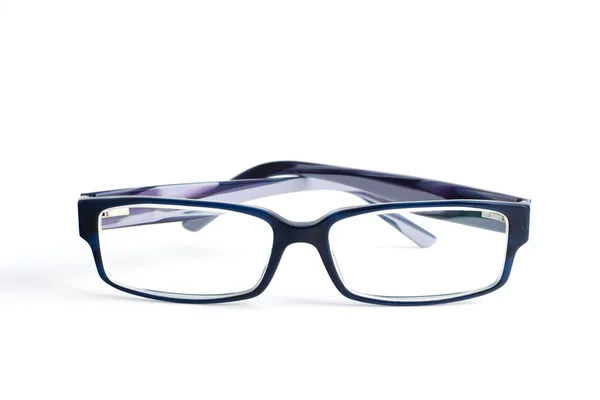 Óculos azuis elegantes com lentes diopter isoladas em fundo branco — Fotografia de Stock