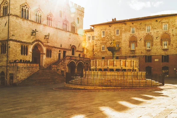 Fontana Maggiore Téren Perugia Olaszország — Stock Fotó