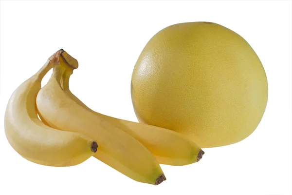 Μπανάνες Και Γκρέιπ Φρουτ Που Απομονώνονται Λευκό Φόντο — Φωτογραφία Αρχείου