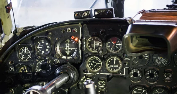 Dashboard of aircraft AN-24 aircraft. Workplace of the pilot.