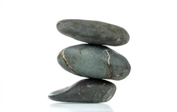 Pyramid Three Stones Balance Isolated White Background Selective Focus — Stock Photo, Image