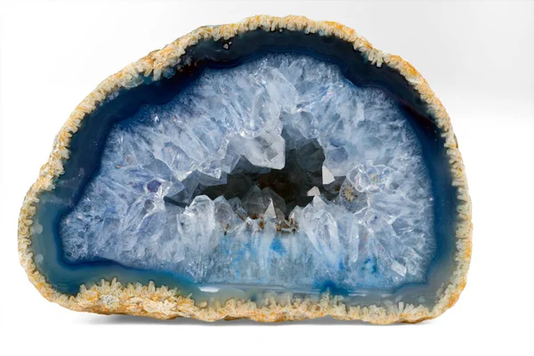 Geode Crystals Light Blue Color Cross Section Natural Stone — Stock Photo, Image