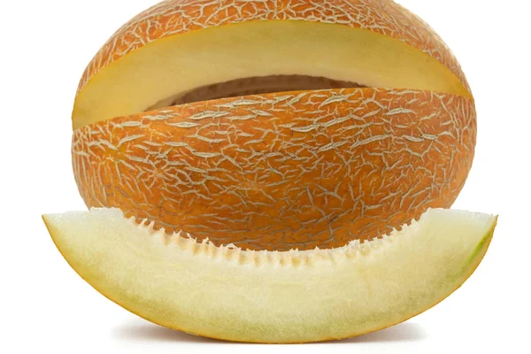 Een Stuk Meloen Achtergrond Van Een Gesneden Rijpe Gele Meloen — Stockfoto
