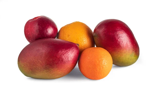 Bunch Ripe Fruit Mango Orange Mandarin Apple Isolated White Background — 스톡 사진