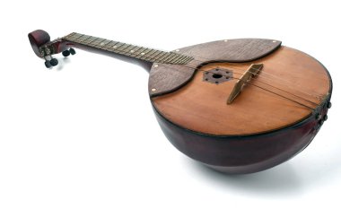 Domra beyaz bir arka planda izole edildi. Ukraynalı, Beyaz Rusyalı ve Rus folk müzik aleti.. 