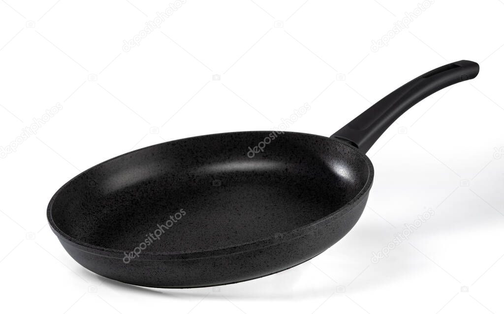 Cast-iron frying pan with a non-stick coating. Isolated on a white background. 