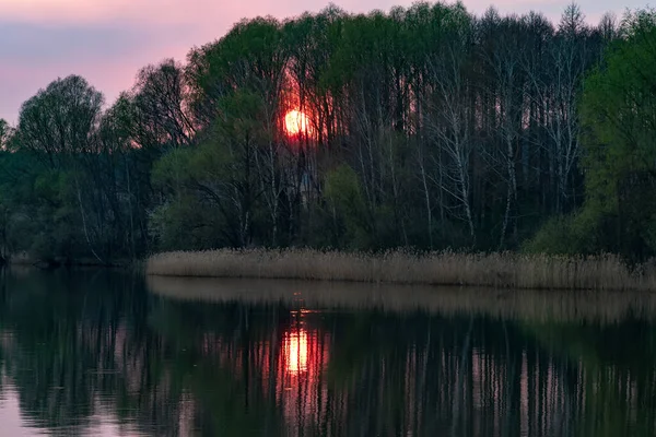 Beautiful Sunset Lake Reflection Water Surface — Stock Photo, Image